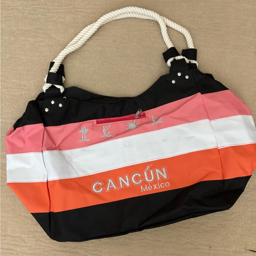 Cancún Mexico Pink and Orange rope Tote Bag